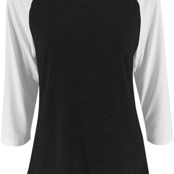 Women's Casual T-Shirts 3/4 Sleeve Color Block Cute Tops Comfy Blouses - Picture 4 of 5